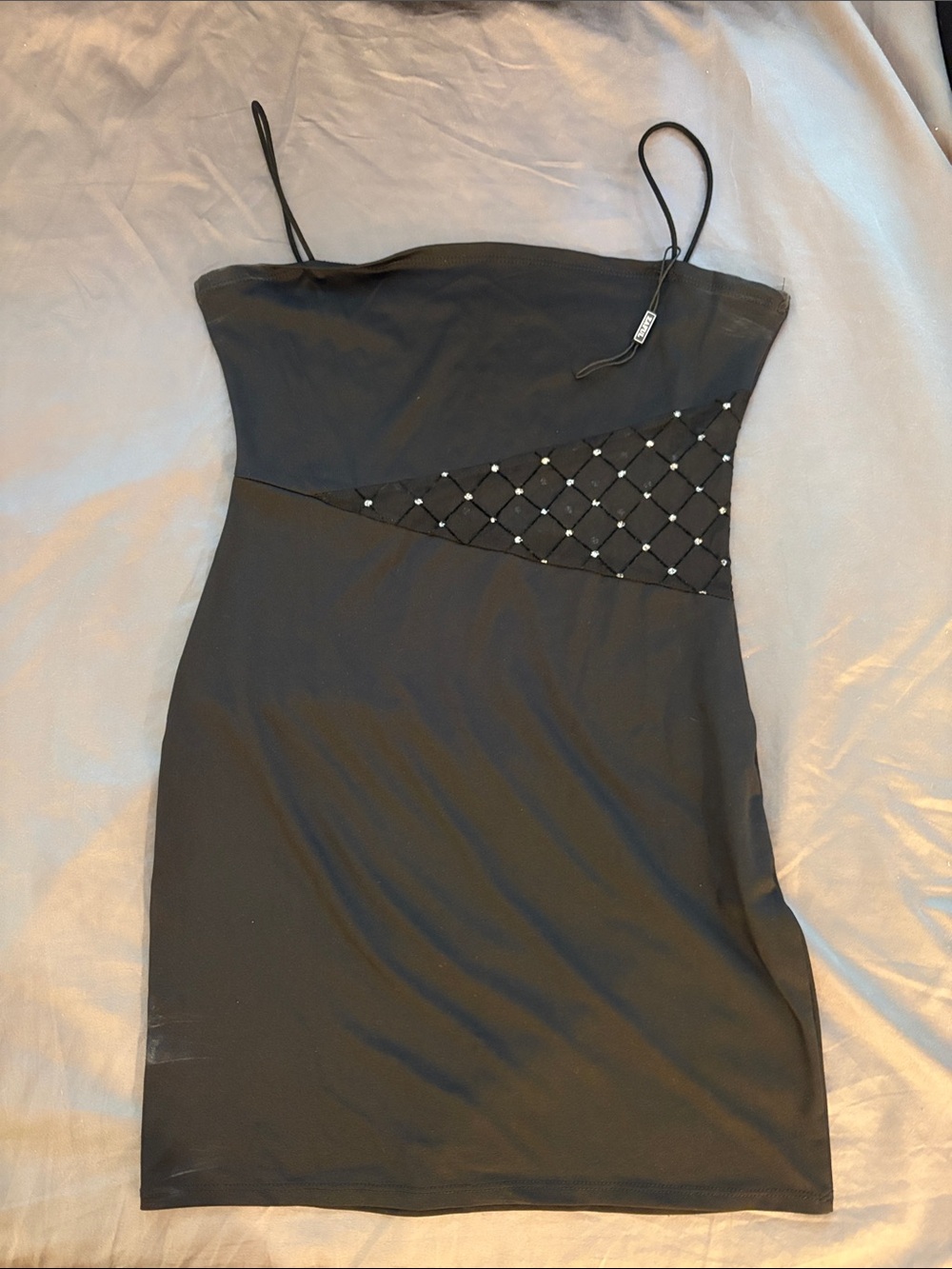 Black Beaded Accent Spaghetti Strap Dress